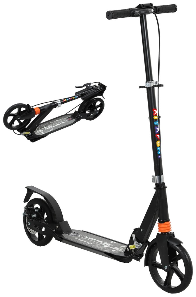 AIYAPLAY Hulajnoga dziecięca Scooter z regulowanymi uchwytami, składana hulajnoga dla dzieci 6-12 lat, 94 x 36 x 88-103cm, Czarny
