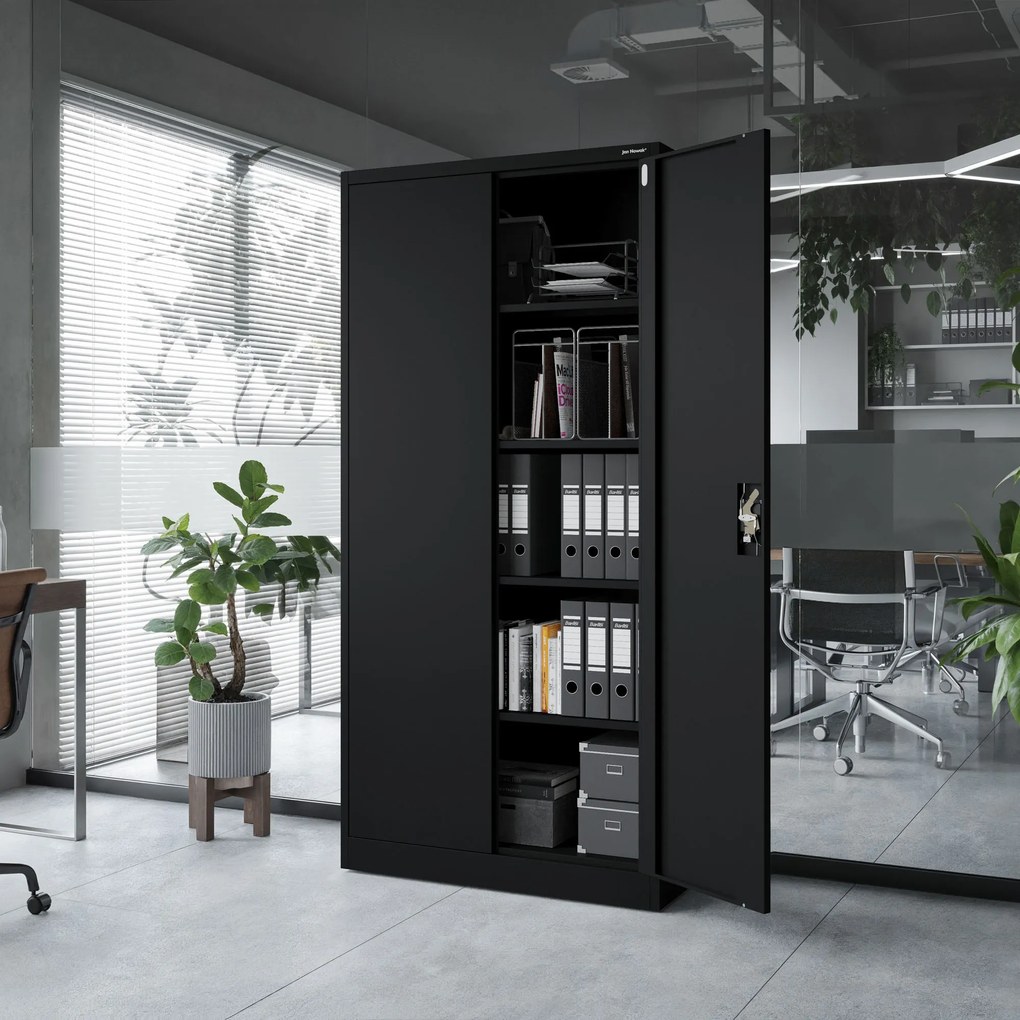 Biurowa szafa metalowa na akta JAN, 900 x 1850 x 400 mm, czarna