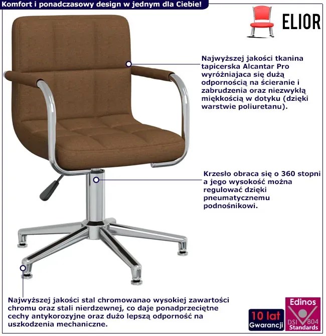 Brązowy tapicerowany fotel obrotowy bez kółek Z2-R47