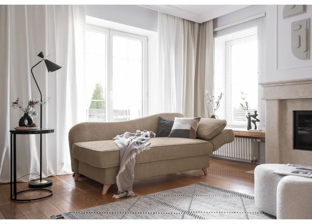 Szarobrązowy sztruksowy szezlong (prawostronny) Chic Charlotte – Miuform