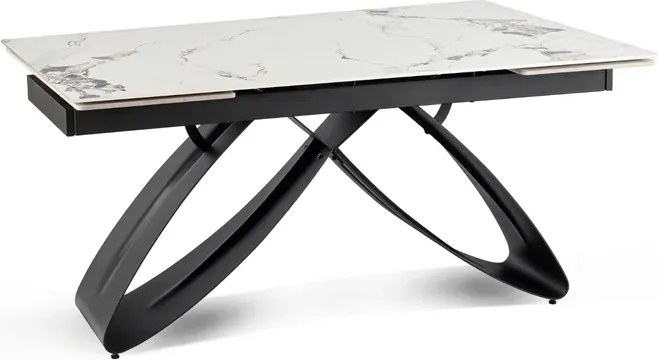 Stół Rozkładany Prostokątny LUIGI 160-240 cm Ceramiczny Biały Marmur/Czarny do Jadalni Nowoczesny