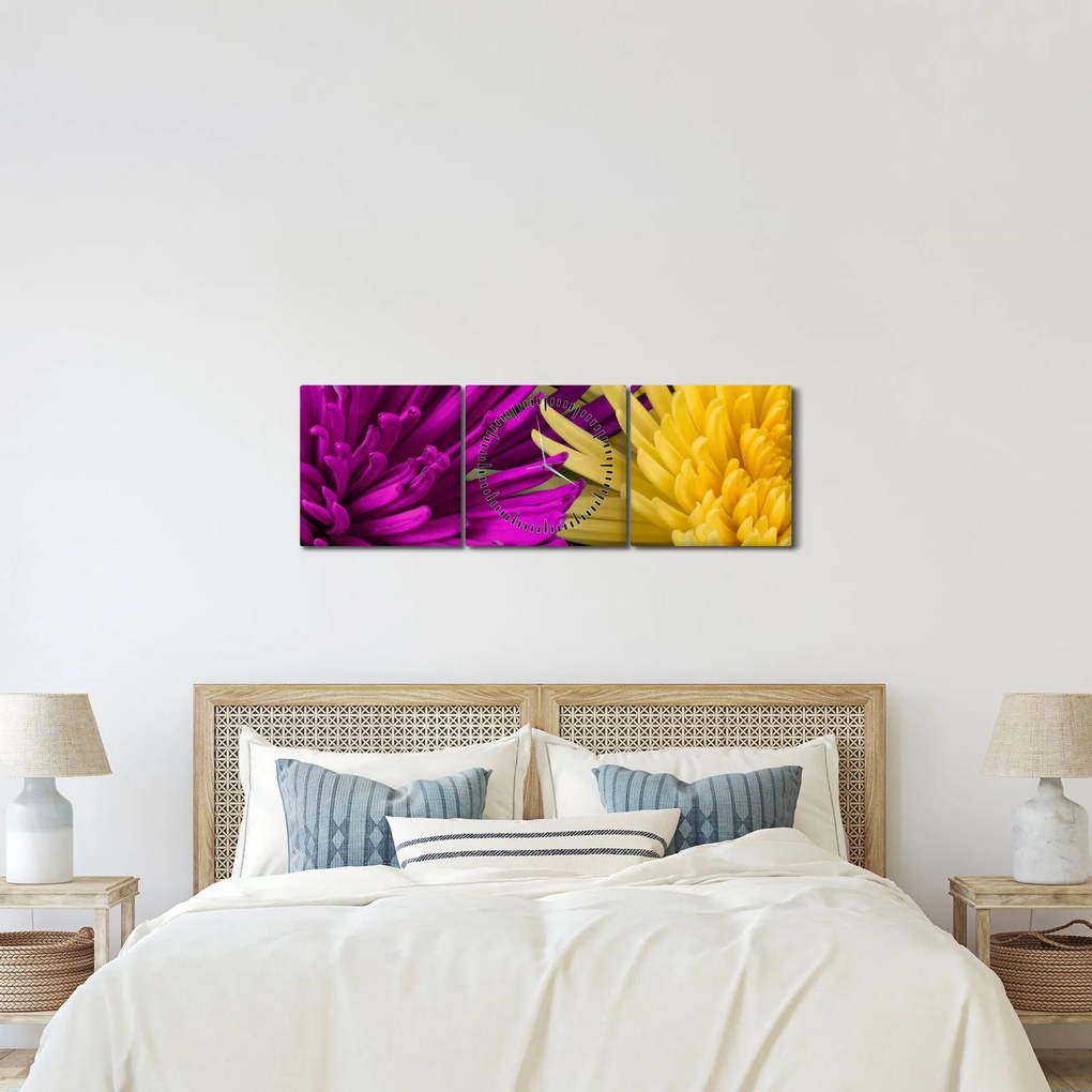 Obraz - szczegóły kwiatów (z zegarem) (90x30 cm)