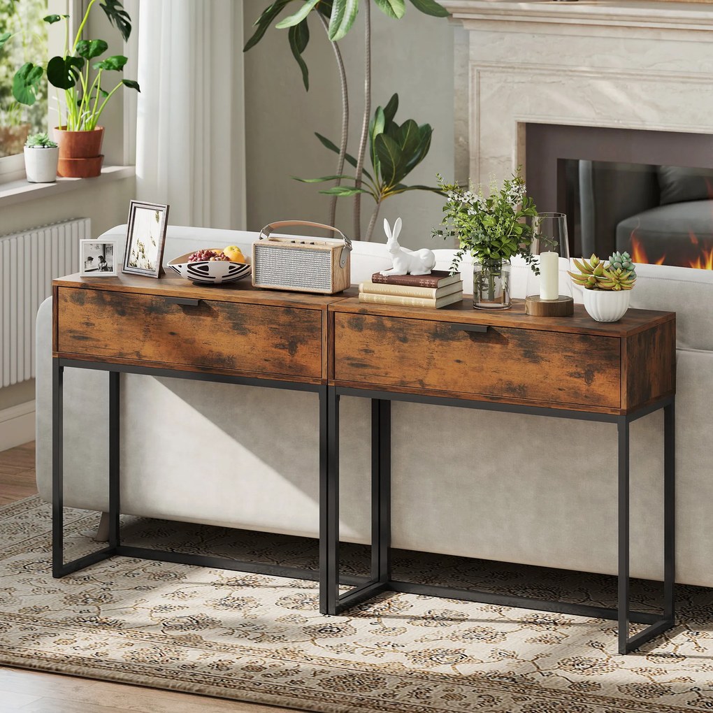 HOMCOM Stolik konsolowy z szufladą, design industrialny, przedpokój salon, 80x30x76 cm, czarny