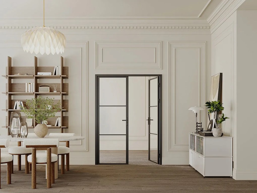 Drzwi kompletne 2-skrzydłowe dwustronne z aluminium i szkła hartowanego - 2 x wys. 204 x szer. 83 cm - Czarny - MASERU