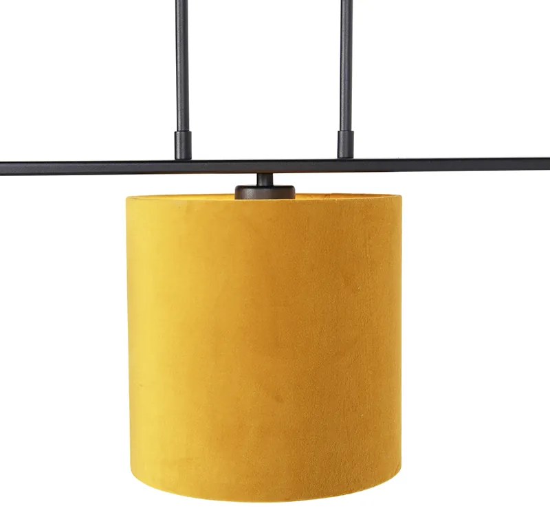 Lampa wisząca z abażurami z weluru żółtymi ze złotem 20cm - Combi 3 DeluxeWiejski/ Rustykalny / Vintage Oswietlenie wewnetrzne
