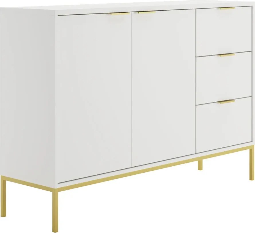 Komoda w stylu glamour z 3 szufladami biały + złoty A9-H38