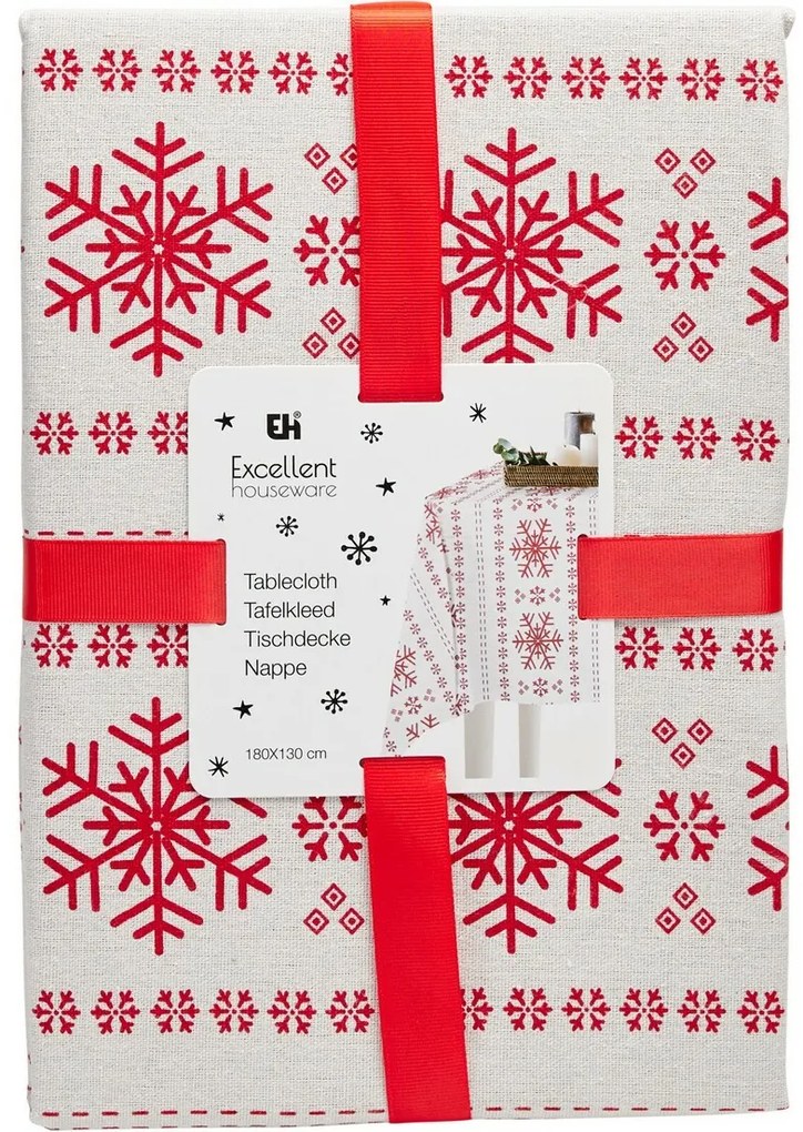 Obrus świąteczny Red Snowflakes, 130 x 180 cm