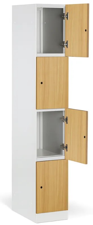 Szafka skrytkowa S1, 4 schowki, 1850 x 300 x 500 mm, zamek RFID, drzwi laminowane, brzoza