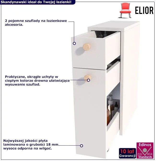 Biała Wąska Szafka Łazienkowa H4-F60