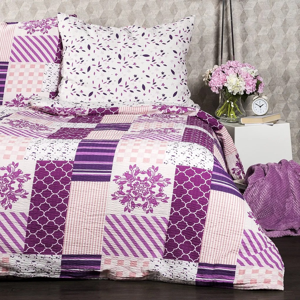 4Home Pościel z kory Patchwork violet, 140 x 220 cm, 70 x 90 cm