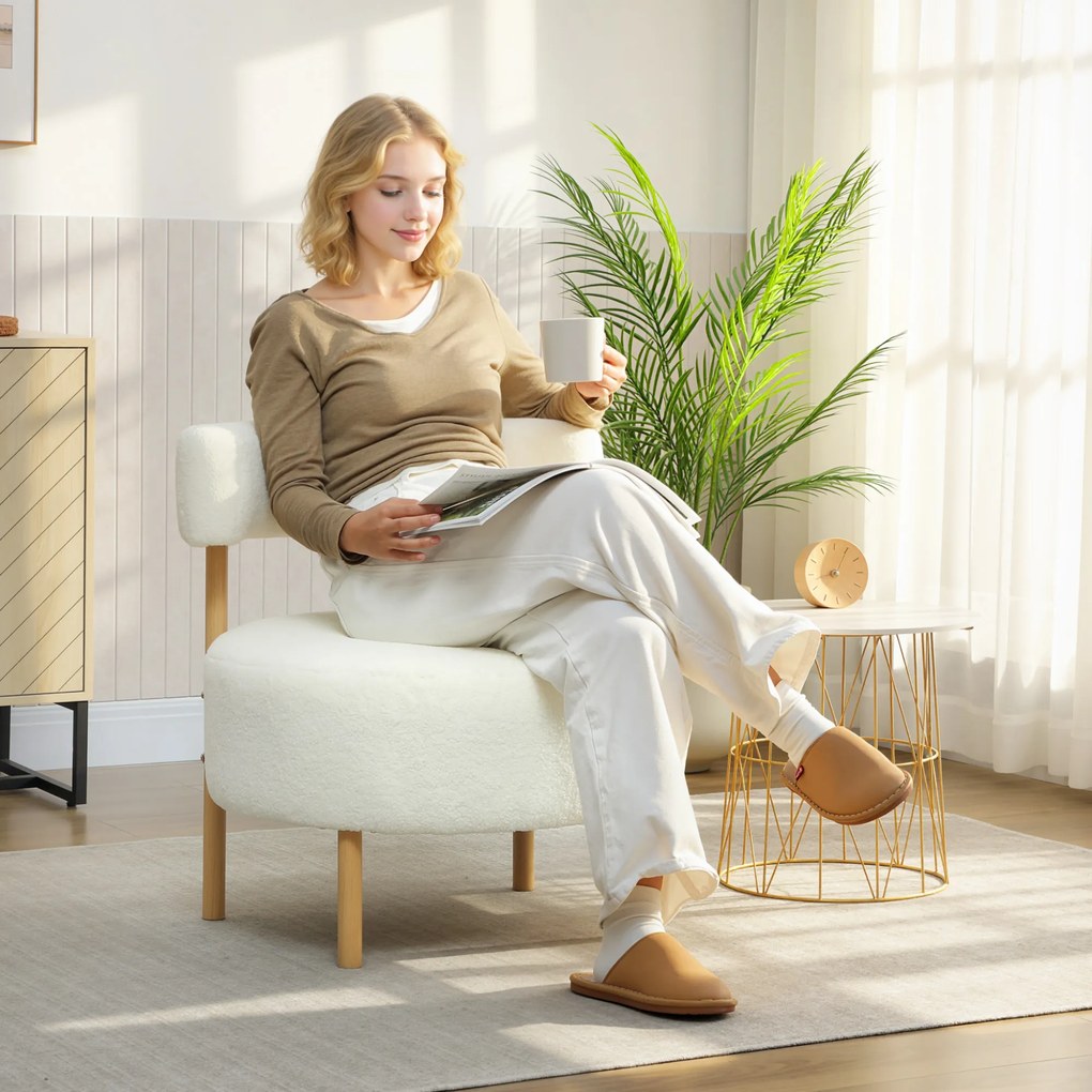 HOMCOM Fotel lounge fotel relaksacyjny z Sherpa-Fleece, metalowe nogi w wyglądzie drewna, tapicerowany fotel 67 x 67 x 71 cm kremowo-biały | Aosom PL