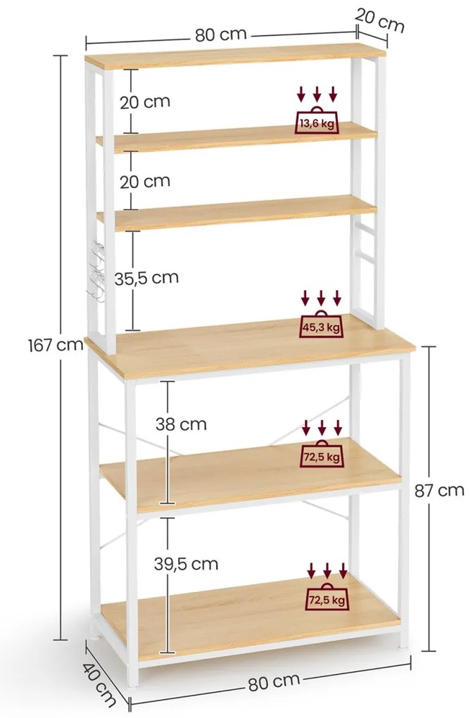 Regał kuchenny LORANO 167x80 cm, biały / dekor dąb