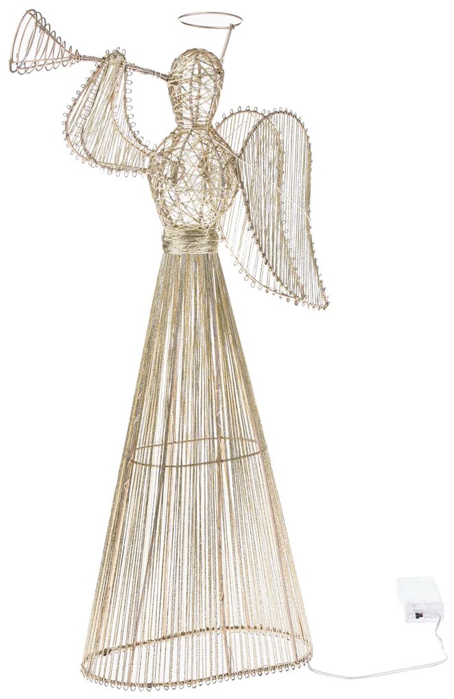 Świąteczny anioł świecący z trąbką, 53 cm, 40 diod LED, metal