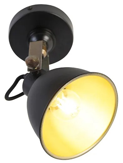 Industrialna lampa ścienna czarna ze złotym, regulowanym elementem - LikoPrzemysłowy Oswietlenie wewnetrzne