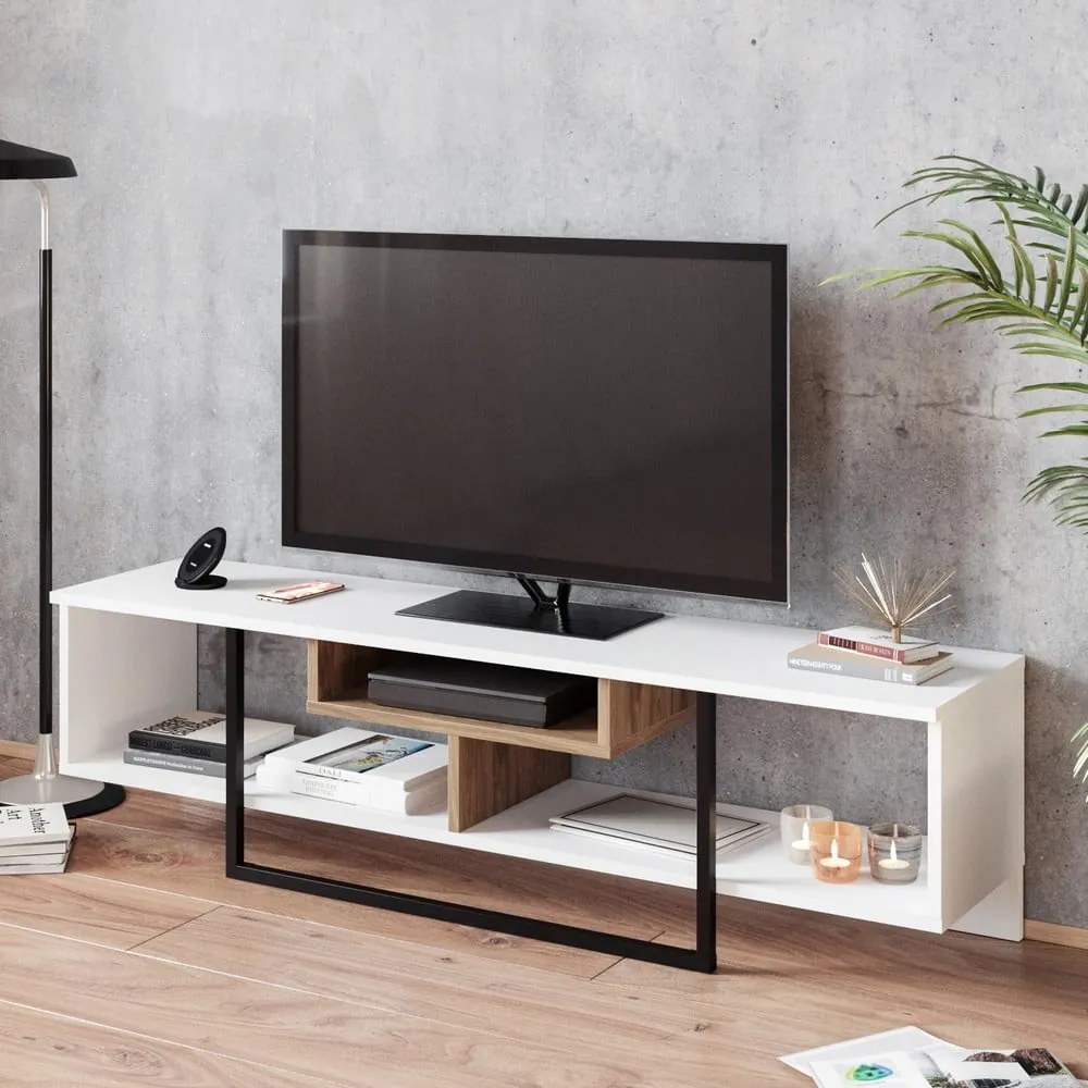 Biała szafka pod TV w dekorze dębu 149x40 cm Asal – Kalune Design