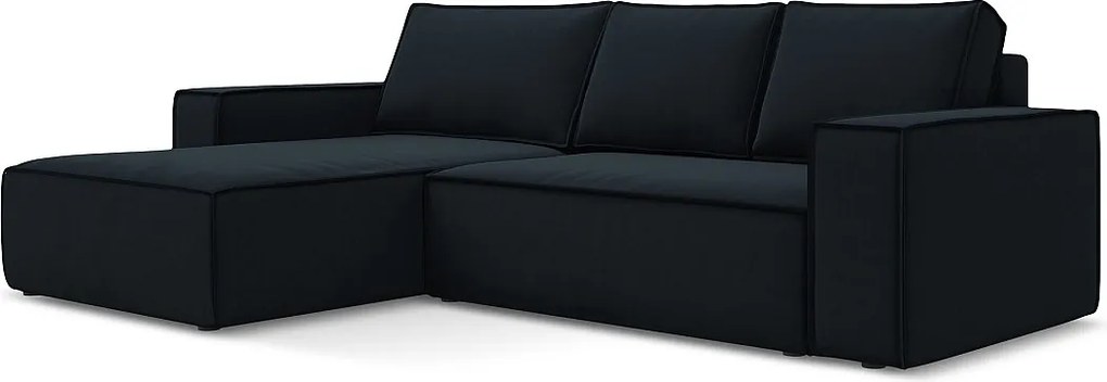 Narożnik lewostronny z funkcją spania - z tkaniny welwetowej - królewski niebieski - KIMO