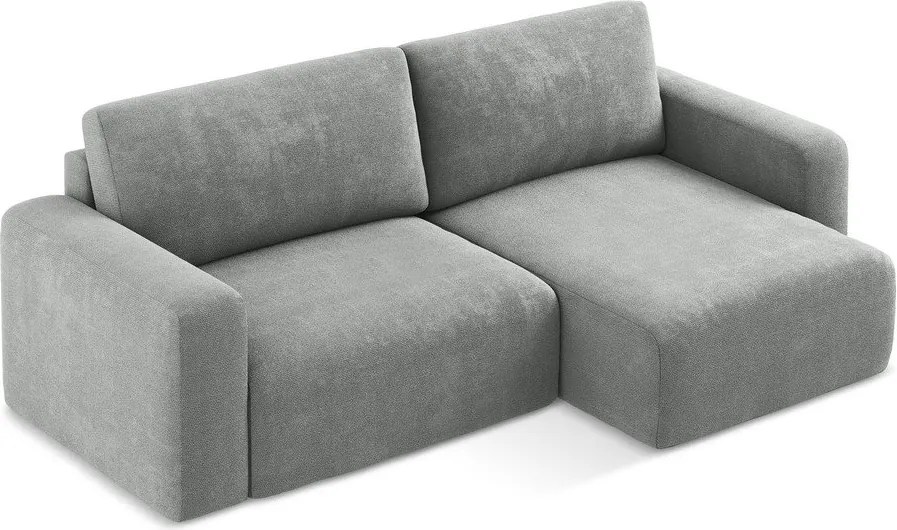 Szary rozkładany/ze schowkiem narożnik z tkaniny szenilowej (prawostronny/z szezlongiem) Kona – Makamii
