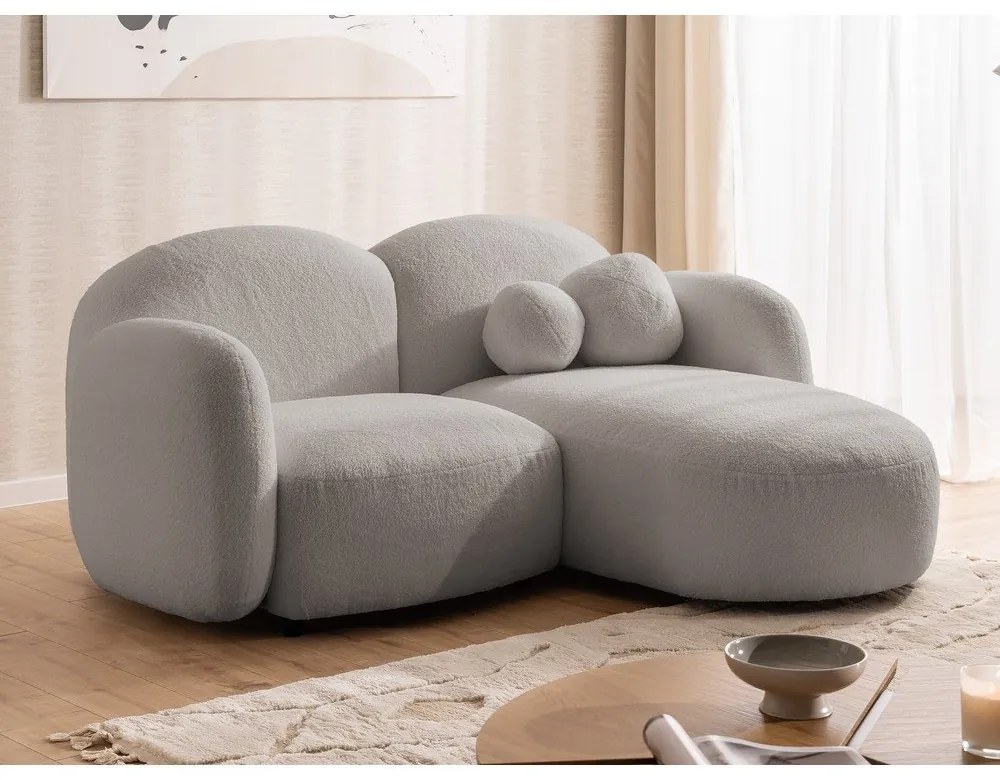 Szary narożnik z materiału bouclé (prawostronny/z szezlongiem) Orbit – Ropez