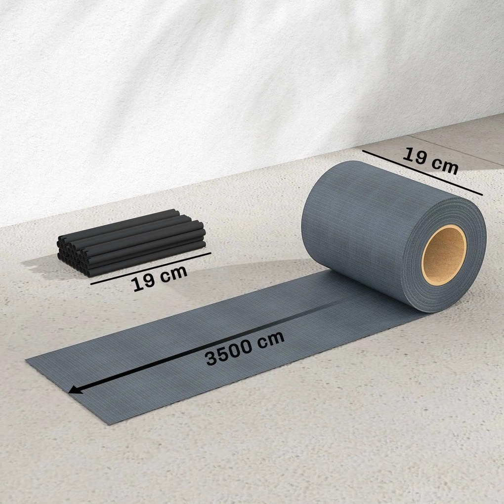 Outsunny Osłona ogrodowa 4 sztuki tworzywo sztuczne UV-odporna wodoodporna osłona z klipsami montażowymi 35m x 19cm szara | Aosom PL