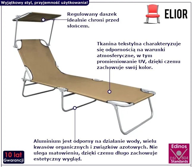 Leżak ogrodowy z zadaszeniem taupe - Riogix