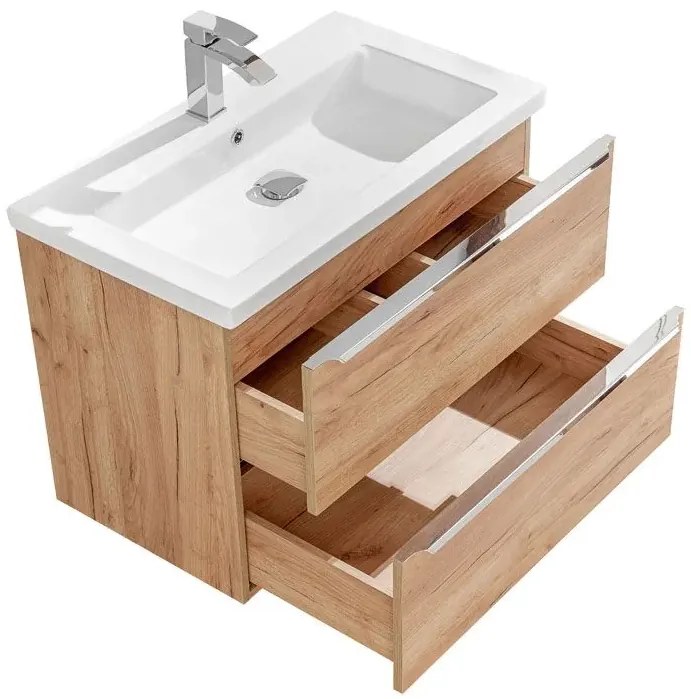 Podwieszana szafka łazienkowa z umywalką - Lunios 2S Dąb 80 cm