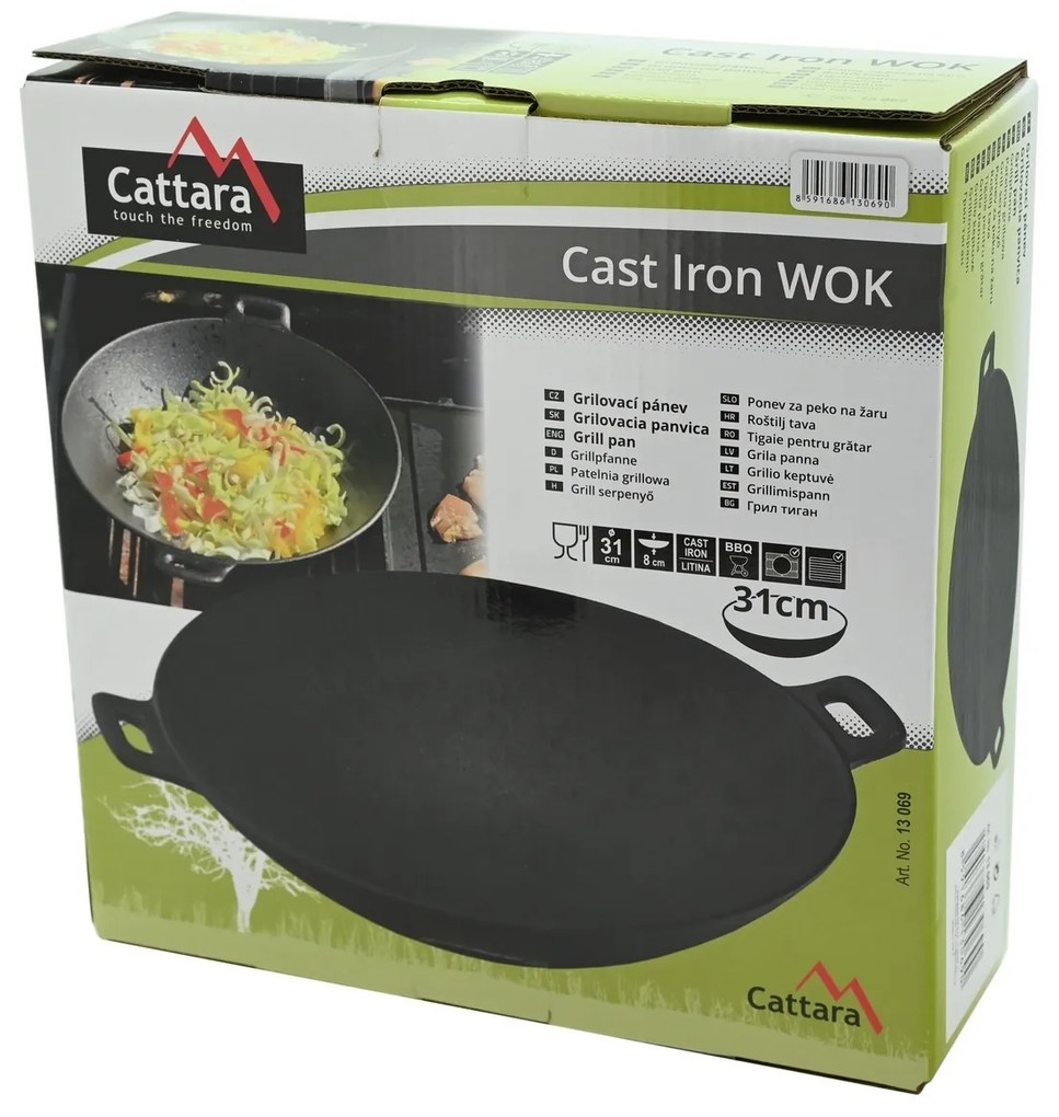 Cattara 13069 Patelnia grillowa Wok Żeliwo, śr. 31 cm