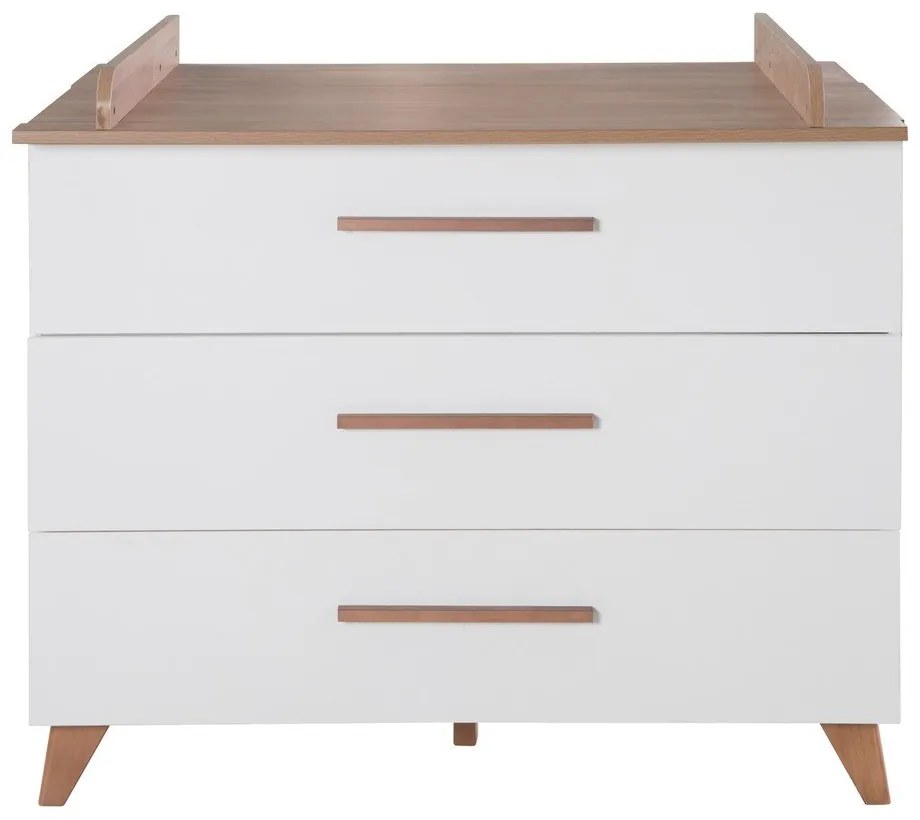 Biało-naturalna niska komoda dziecięca w dekorze dębu z przewijakiem 110x98 cm – Roba