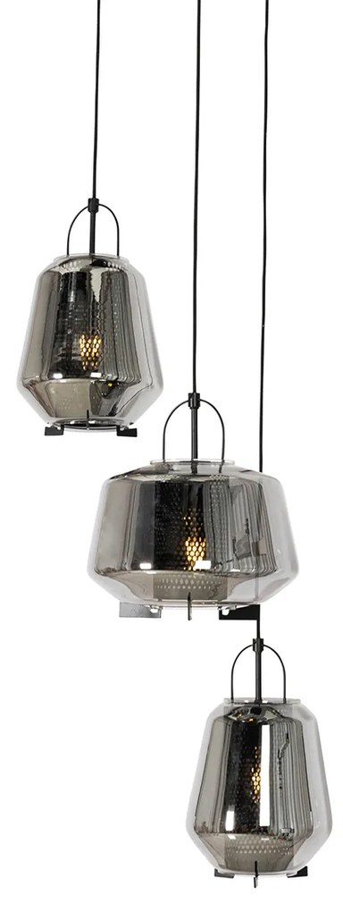 Lampa wisząca czarna z dymionym szkłem okrągła 3-światłowa - Kevin ArtDeco Oswietlenie wewnetrzne