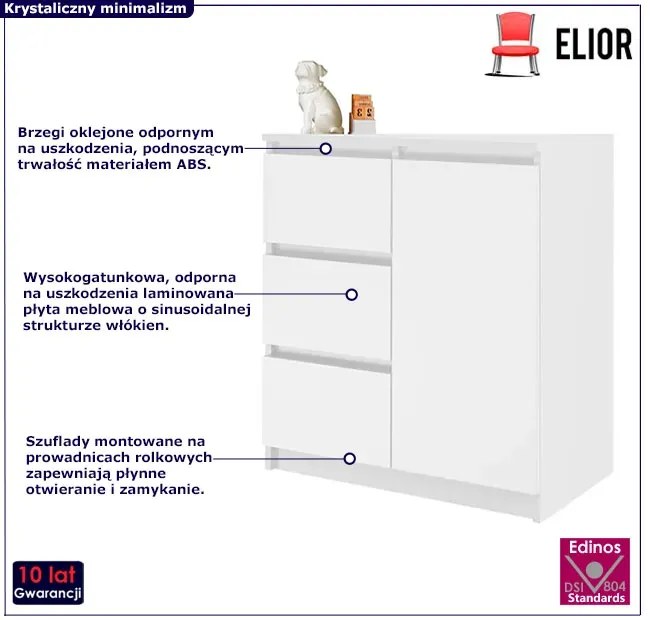 Biała Nowoczesna Komoda Z 3 Szufladami I Szafką A5-C40