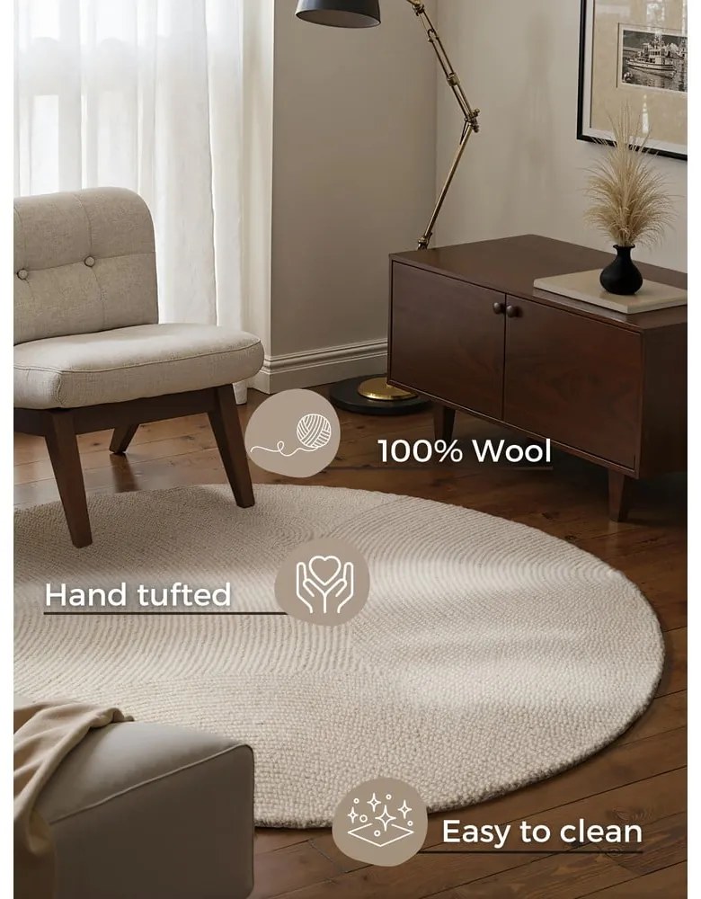 Wełniany okrągły dywan tkany ręcznie w jasnym naturalnym kolorze ø 150 cm Eleni Natural White – Hanse Home