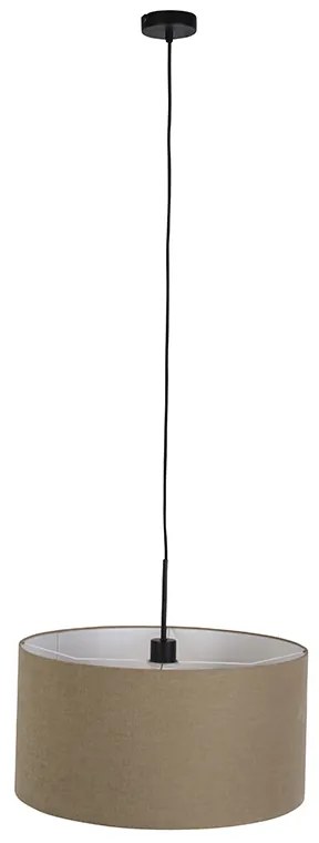 Rustykalna lampa wisząca czarna z beżowym kloszem 50cm - Combi Nowoczesny Oswietlenie wewnetrzne