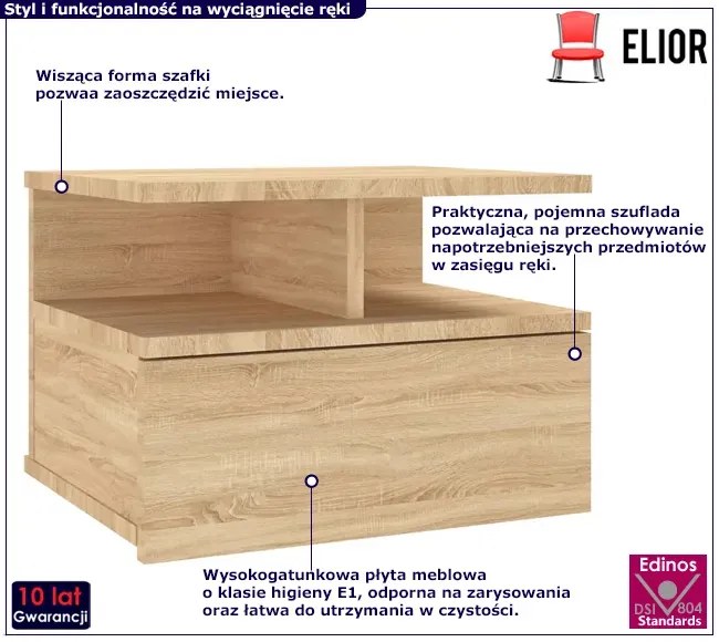 Wisząca szafka nocna z szufladą dąb sonoma H3-H01
