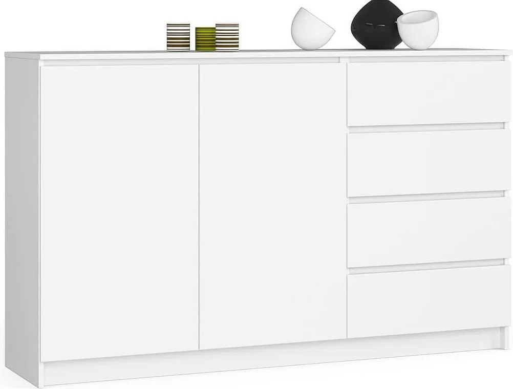 Komoda AKORD K013 Biała 160 cm 2 drzwi 4 szuflady kolor Biały mat 2 półki 160x40x99 cm