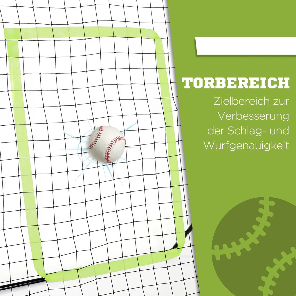 HOMCOM Odbijacz Baseballowy z Wieloletnią Wytrzymałością, Metalowa Rama, Zielona Strefa Trafienia, 174W x 123S x 90G cm