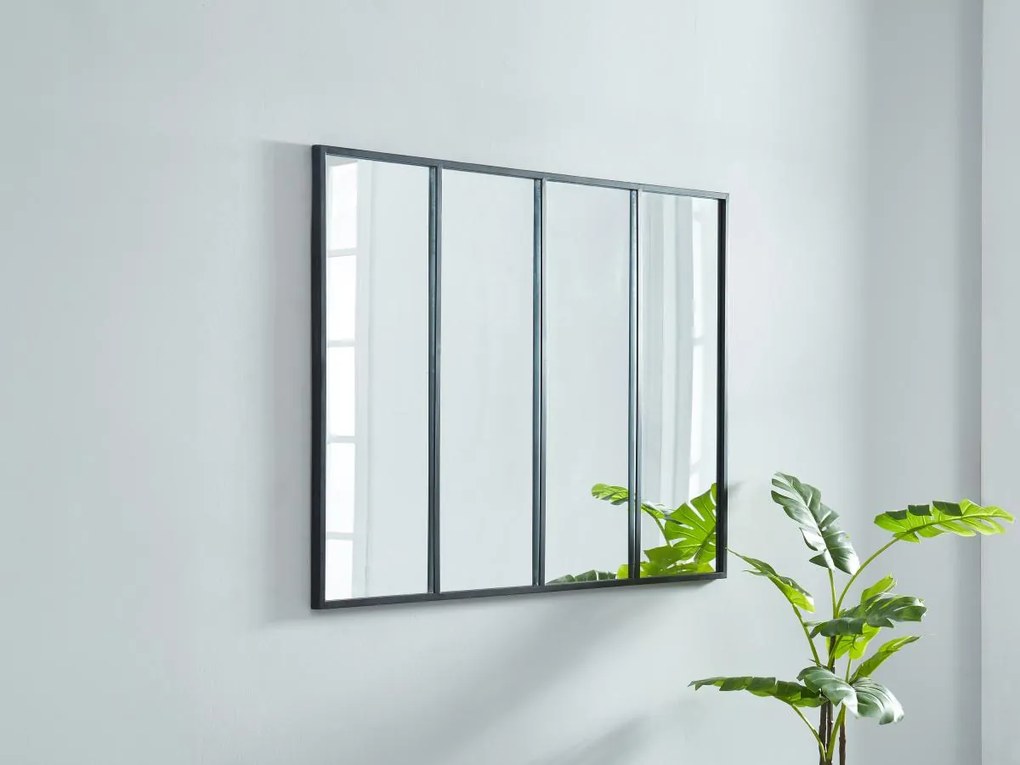 Lustro DUDLEY w kształcie okna, w stylu industrialnym – żelazo – 4-skrzydłowe – 90 × 120 cm – kolor czarny