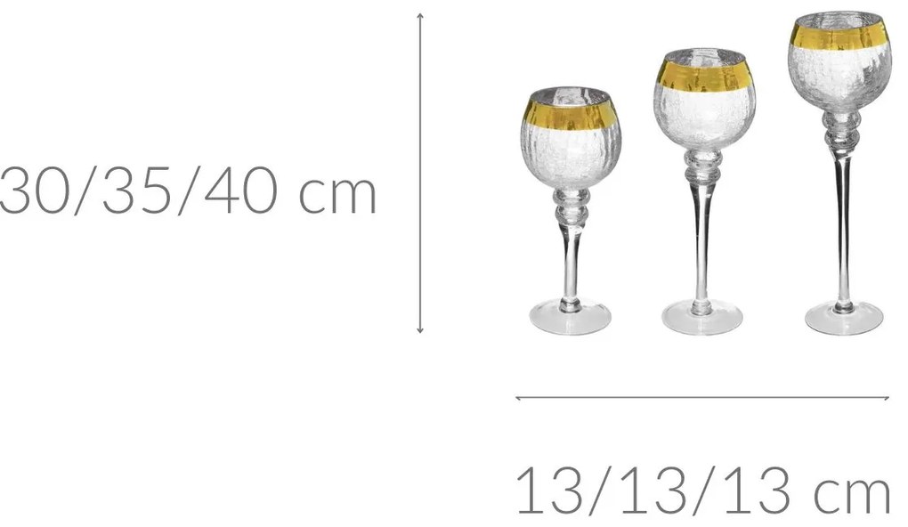 Zestaw świeczników w formie kielichów, wys. 30/35/40 cm