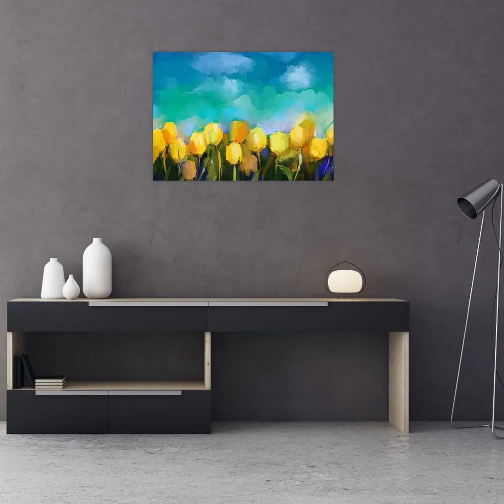 Obraz na szkle żółtych tulipanów (70x50 cm)