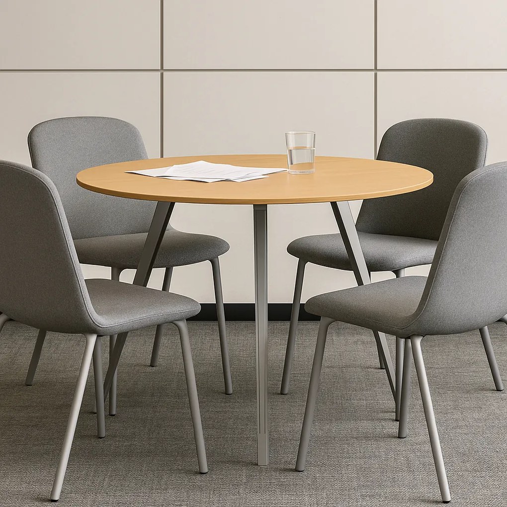 Stolik kawowy PRIMO ZEN, średnica 100 cm, szaro-srebrna podstawa, dąb naturalny