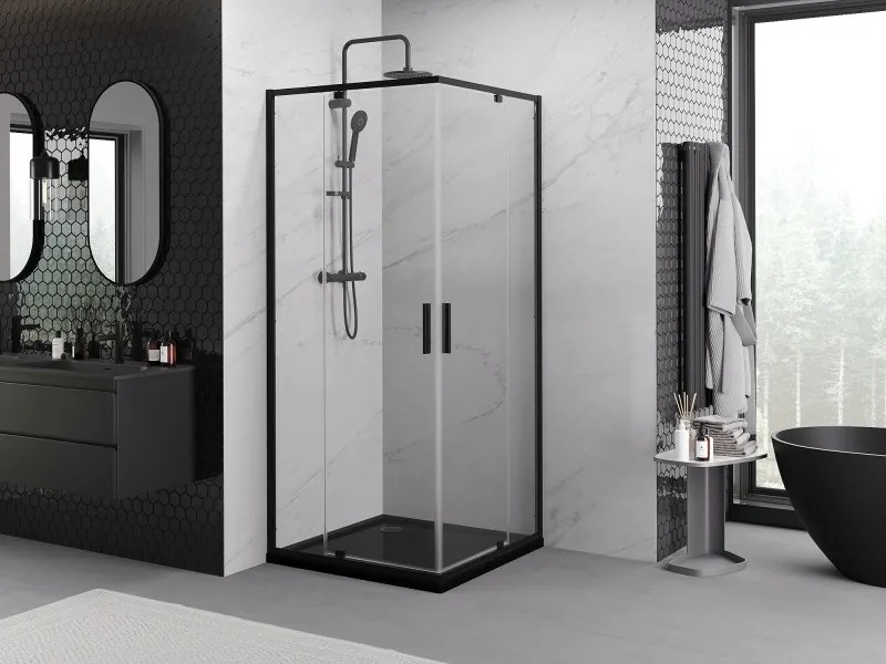 Mexen Exo-R Duo kabina prysznicowa kwadratowa uchylna 70 x 70 cm, transparent, czarna - 8110-070-070-70-00
