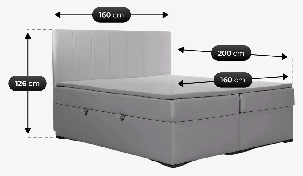 Łóżko Kontynentalne Tapicerowane BOLERO 160X200 z Pojemnikiem Jasnoszare
