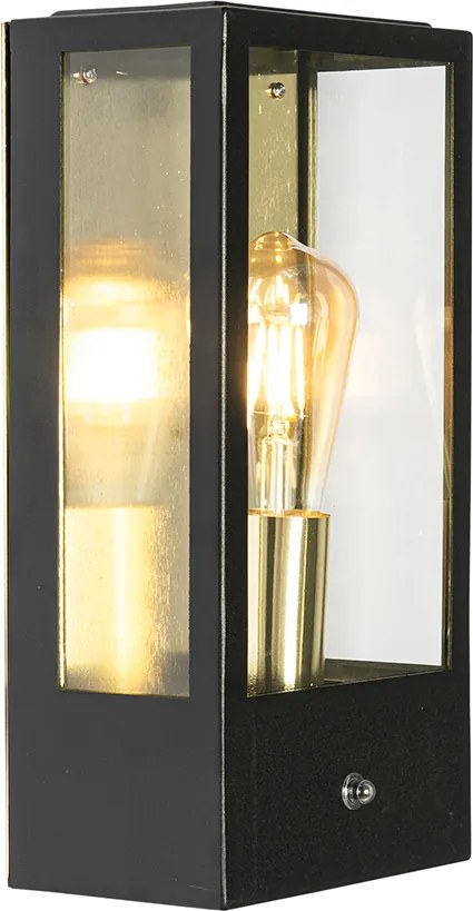 Lampa ścienna zewnętrzna czarna ze złotym czujnikiem zmierzchu - Rotterdam
