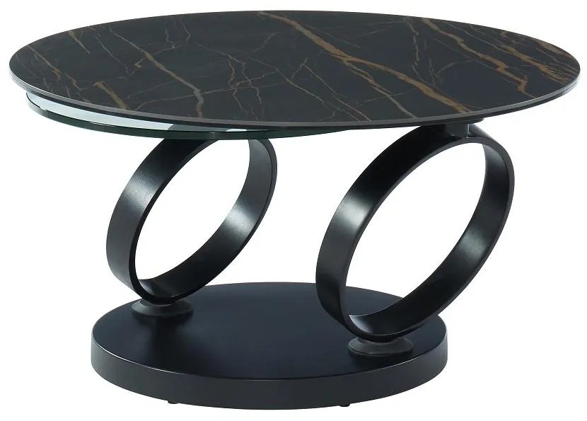 Ława JOLINE z obrotowym blatem – ceramika o wyglądzie marmuru i szkło hartowane – kolor czarny