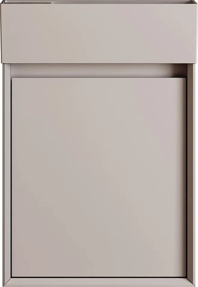 Wisząca szafka z umywalką do łazienki, umywalka z żywicy w kolorze beżowym mat – Beż mat – 40 x 25,5 x 57 cm – SOREL