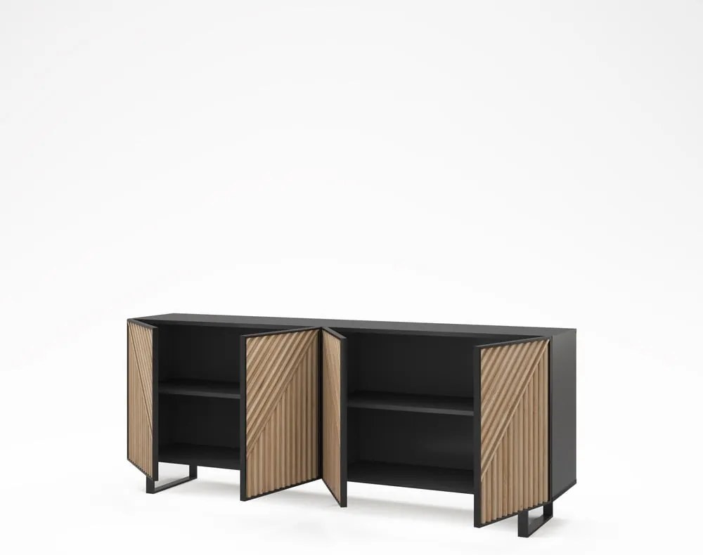 Czarno-naturalna komoda w dekorze dębu 201x80x40 cm Alana – Marckeric