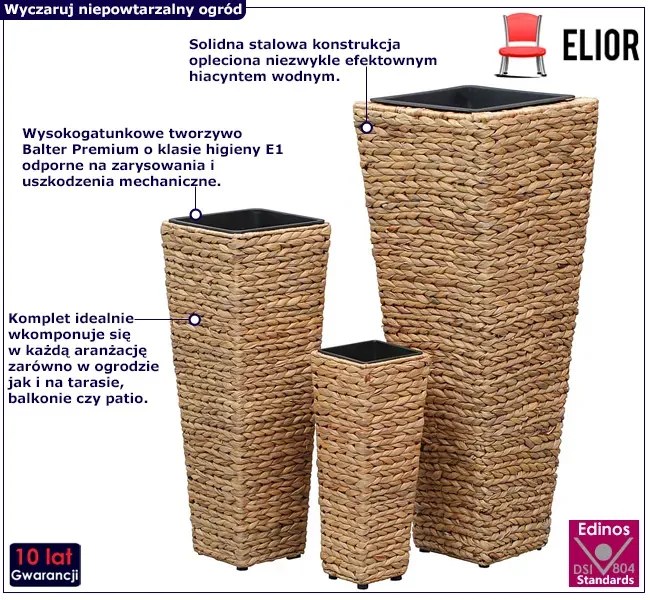 Komplet rustykalnych donic z hiacyntu wodnego - Lambi