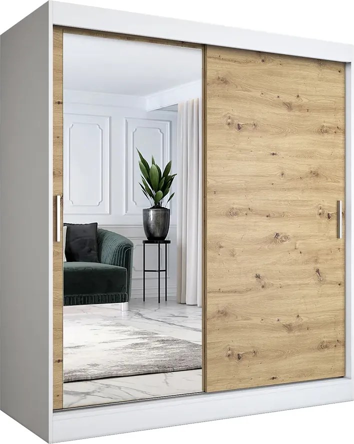 Szafa przesuwna biały + dąb artisan 180 cm T7-P38