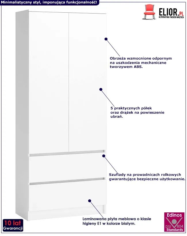 Biała szafa na ubrania z 2 szufladami - Marla