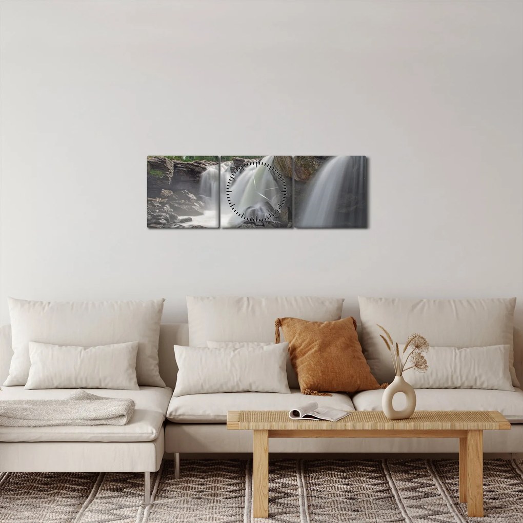 Obraz wodospadów (z zegarem) (90x30 cm)