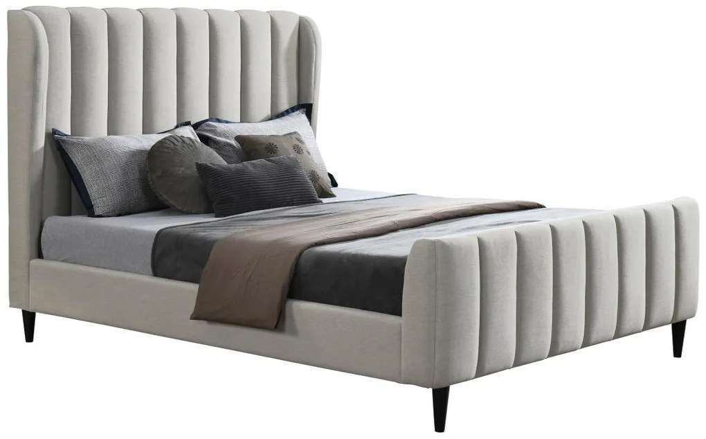Łóżko 140 × 190 cm – Tapicerowane z pionowymi przeszyciami – Beżowe – CASAGOTI