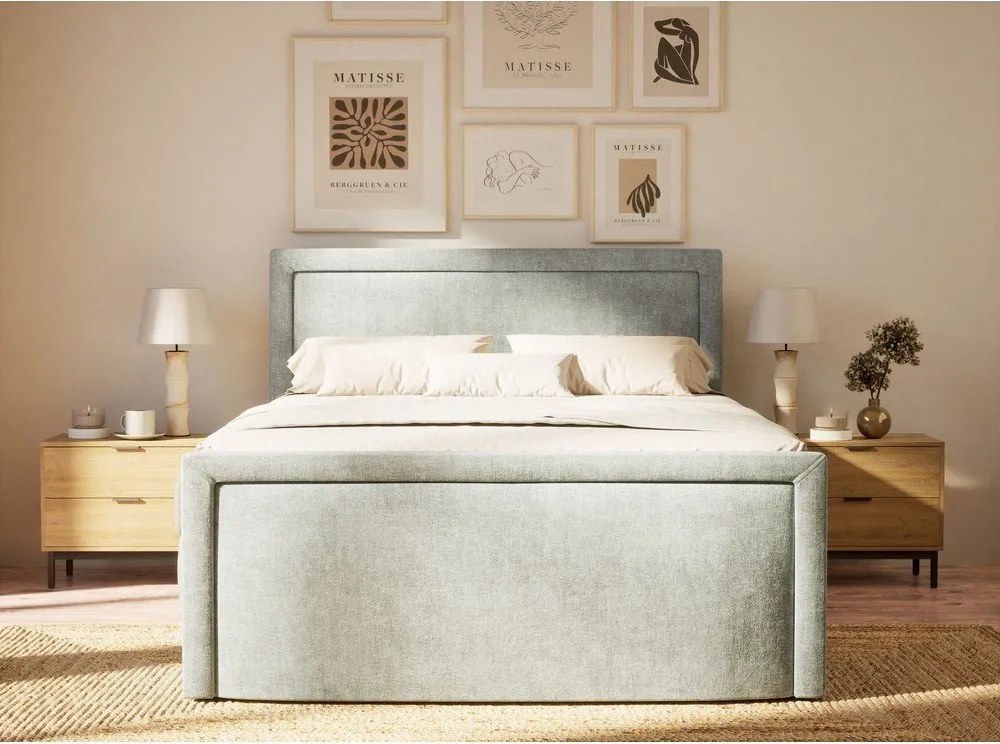 Jasnoniebieskie łóżko kontynentalne ze schowkiem 200x200 cm Fresco – Maison de Rêve